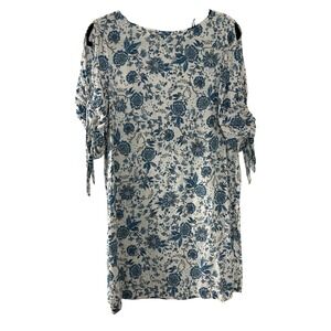 HM Blue White Floral Cold Shoulder Tie Sleeve Shift Dress‎ Womens Size 8